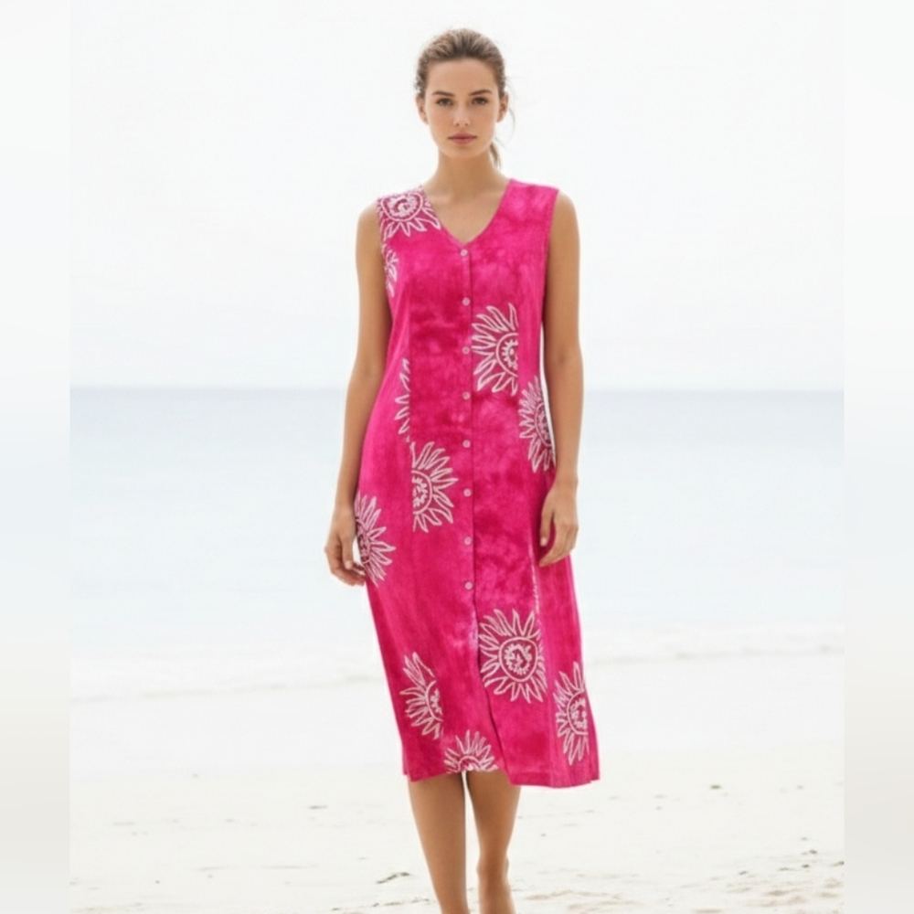 Sita Dress Pink Midi Tie Dye Floral Sleeveless Summer Festival Beach S